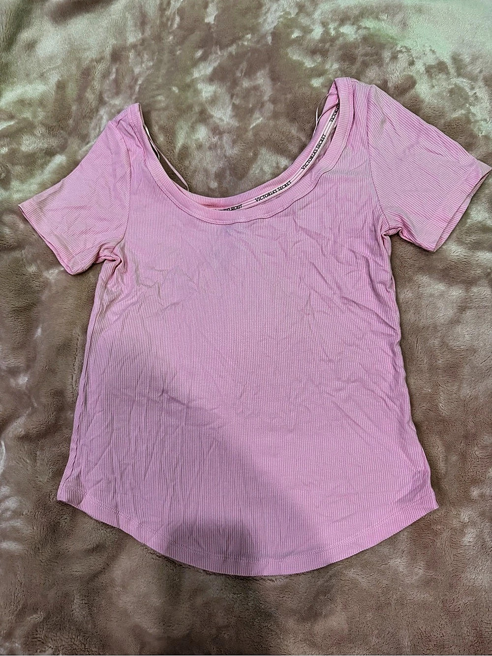 Victoria'Small Secret PINK Vintage Ribbed Scoop Tee Pink Small